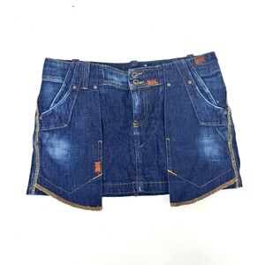 RARE Diesel Denim Mini Skirt Dark Wash Y2K Paneled Cotton Blue Size 27